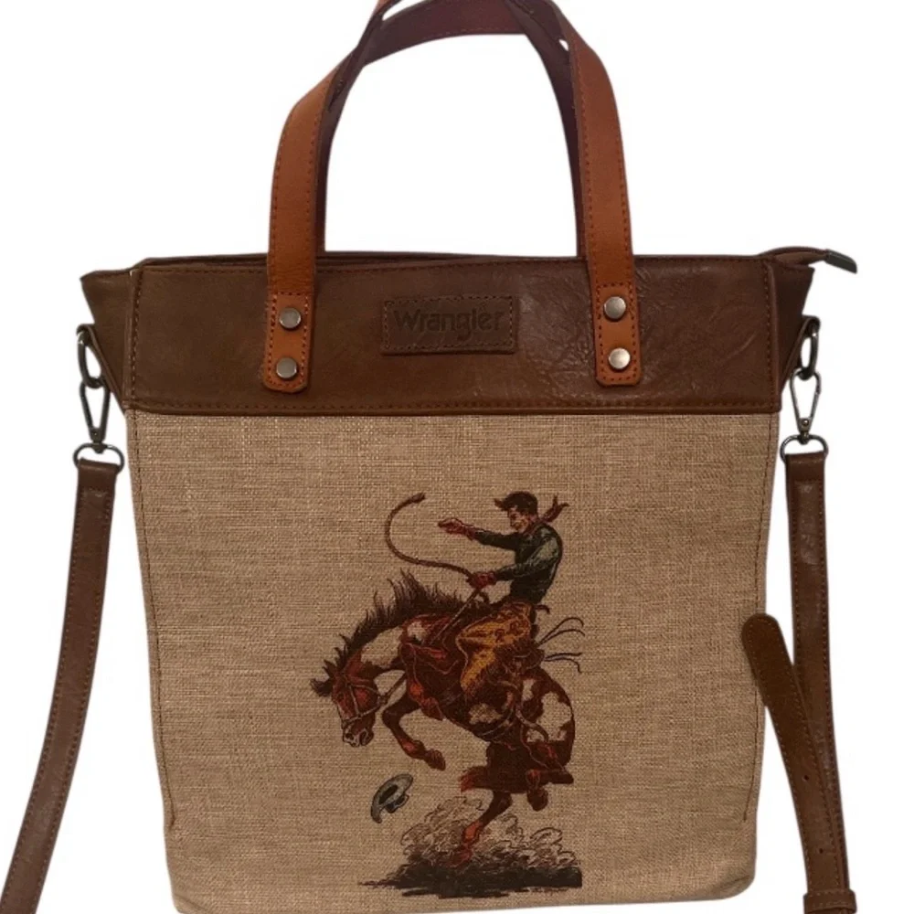 Wrangler Cowboy Print Tan and Brown Messenger Bag